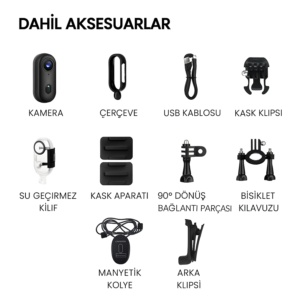 4K Aksiyon Kamerası – Su Geçirmez, Geniş Açı Lens, Tüm Montaj Aksesuarları Dahil