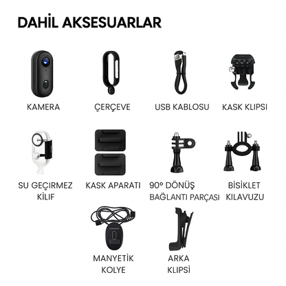 4K Aksiyon Kamerası – Su Geçirmez, Geniş Açı Lens, Tüm Montaj Aksesuarları Dahil